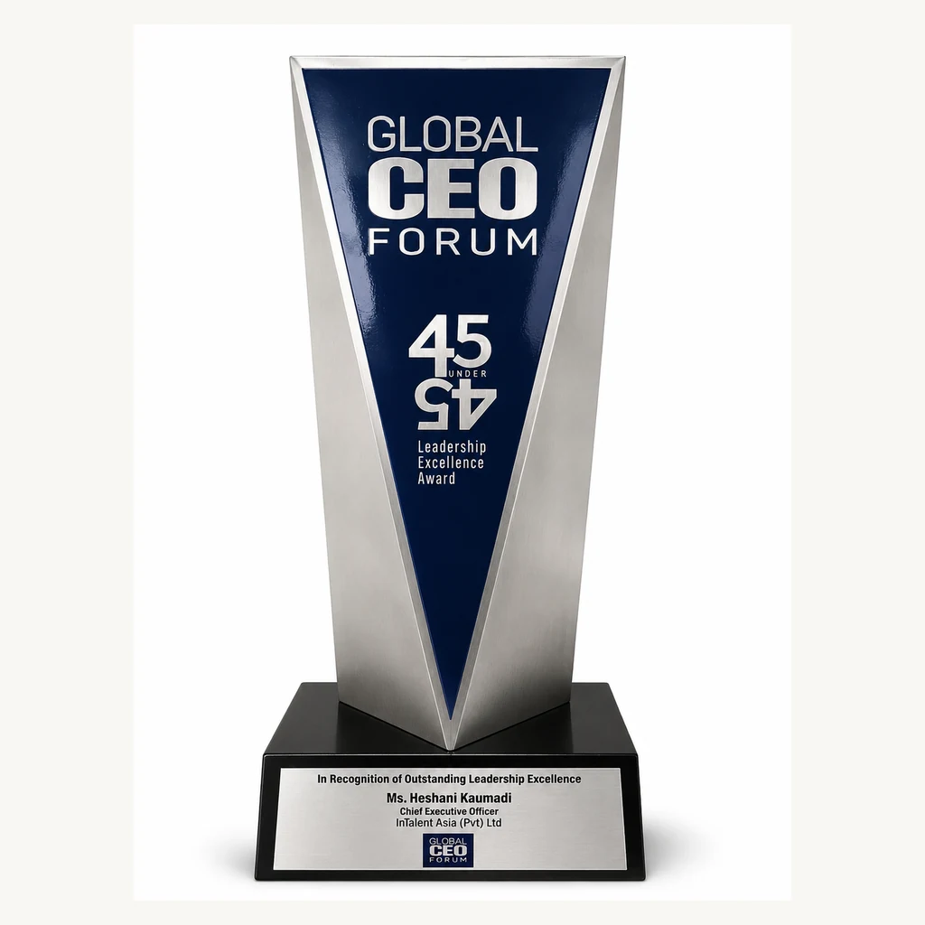 Global CEO Forum 45 Under 45 Leadership Excellence Award presented to Heshani Kaumadi